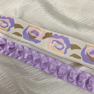 Vintage trim lot - pink purple rose jacquard & caterpillar pleated satin 6 yards